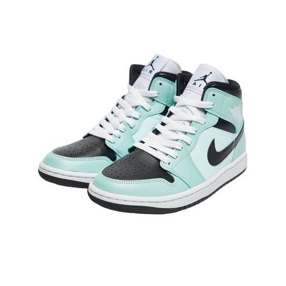 Nike Womens Air Jordan 1 Mid Light Dew/Teal Mint/Noir 12 NEW Unisex BQ6472-300 - Picture 1 of 12